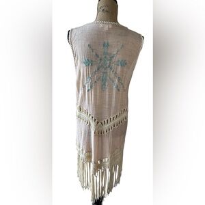 Umgee Boho Long Duster Vest With Embroidery And Tassels
